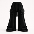 Pre-Order Baggy Wide Leg Cargo Pants - Stacked Black Streetwear Sweatpants