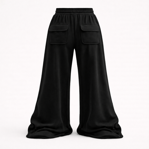 Pre-Order Baggy Wide Leg Cargo Pants - Stacked Black Streetwear Sweatpants